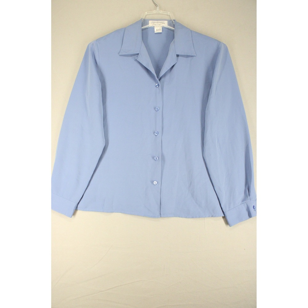 Linea Donna Blouse Button Down Womens L Blue Polyester Long Sleeve Minimalist